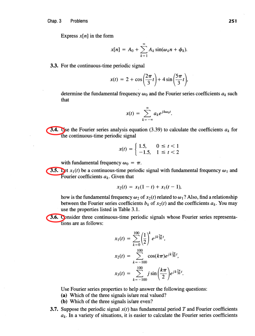 Oppenheim printed page 251, assigned problem numbers ringed