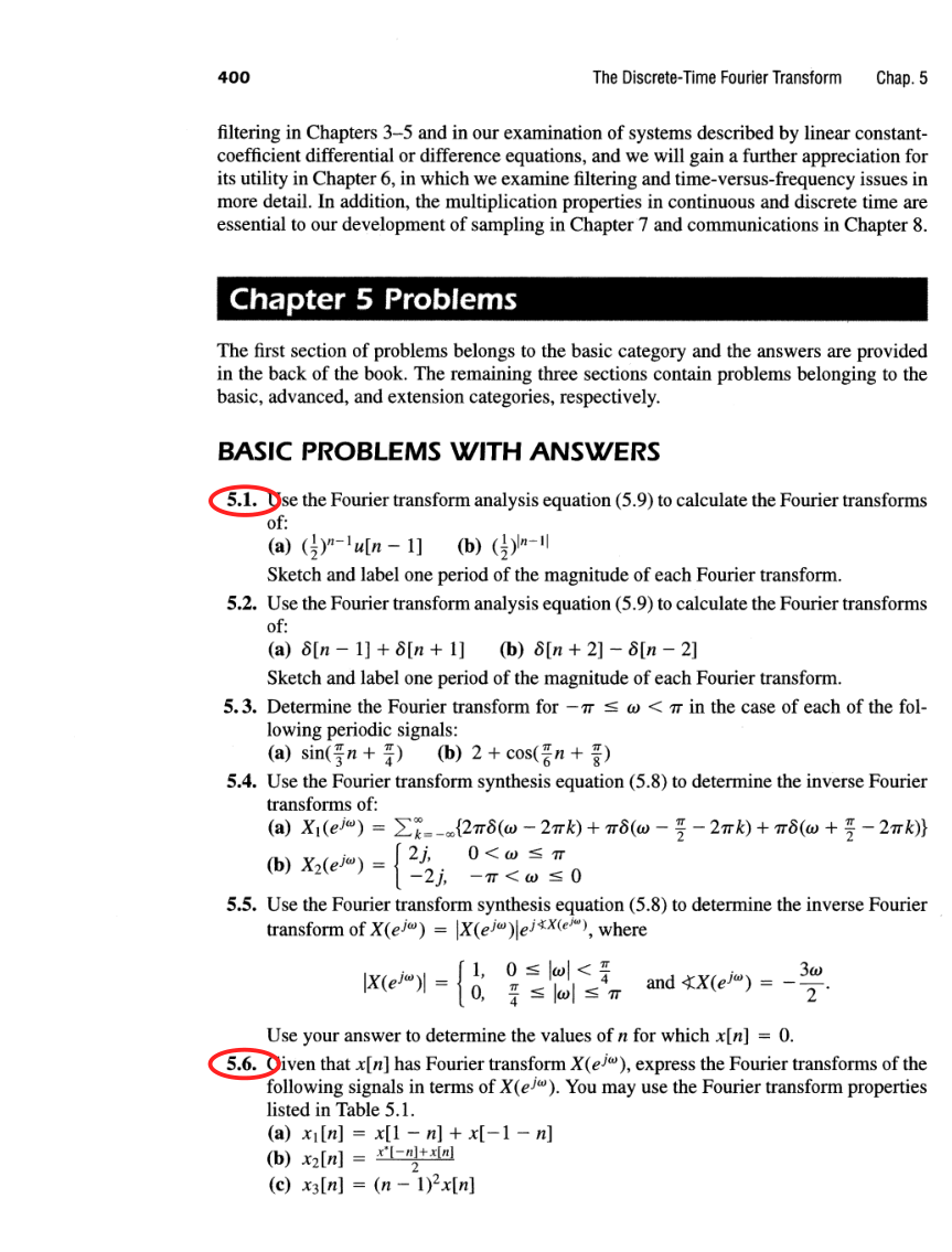 Oppenheim printed page 400, assigned problem numbers ringed
